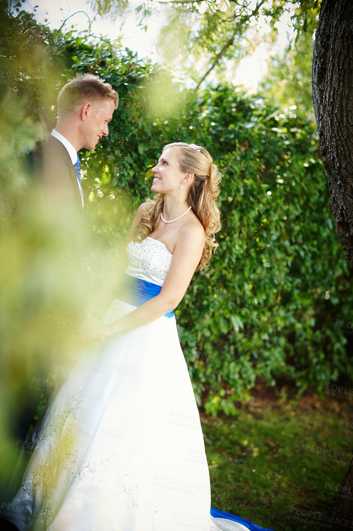 Buy stock photo Shot of a bride and groom on their wedding day