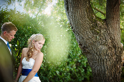 Buy stock photo Shot of a bride and groom on their wedding day