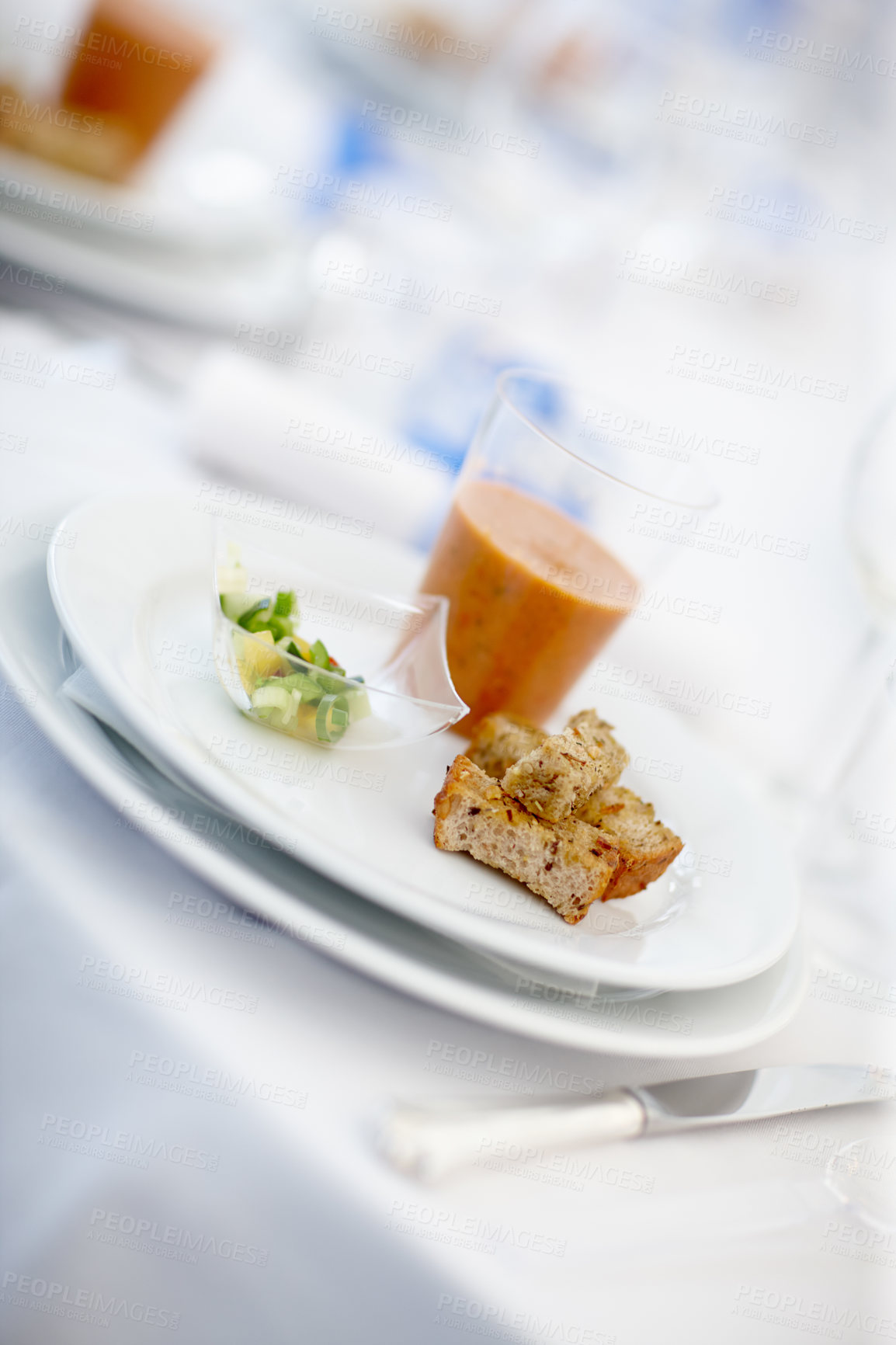 Buy stock photo Shot of a light starter on a table at a wedding reception