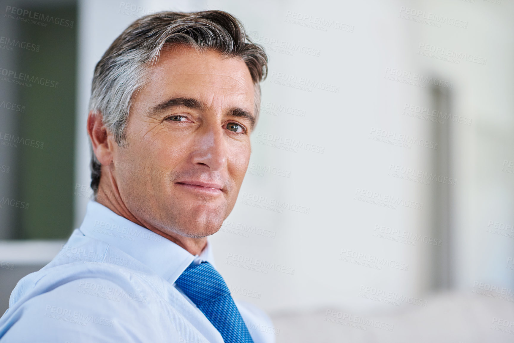 Buy stock photo Portrait, mature and confident businessman on couch in home office for career, executive advice and remote work. face, legal consultant and serious lawyer with pride or ambition for advisory agency