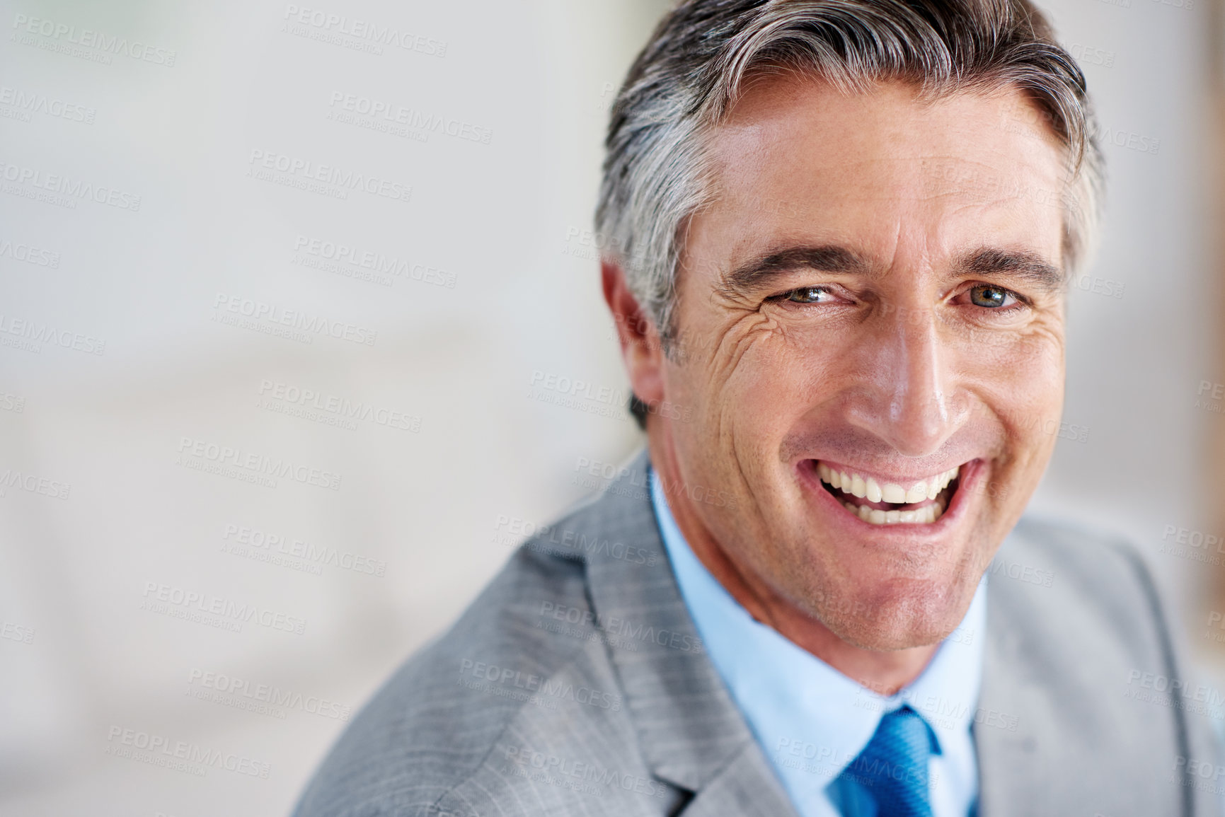 Buy stock photo Portrait, mature businessman and happiness in financial agency as accounting executive in office. Male person, confidence and professional in corporate, company or firm for audit or compliance in USA