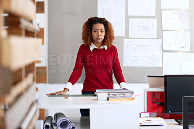 Buy stock photo Portrait of a young woman standing in an office