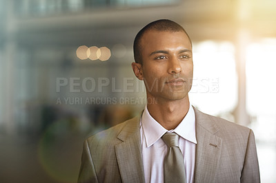Buy stock photo Cropped shot of a businessman standing in his office
