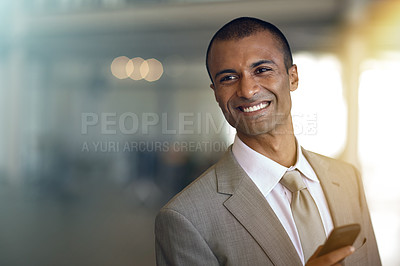 Buy stock photo Cropped shot of a businessman sending a text message