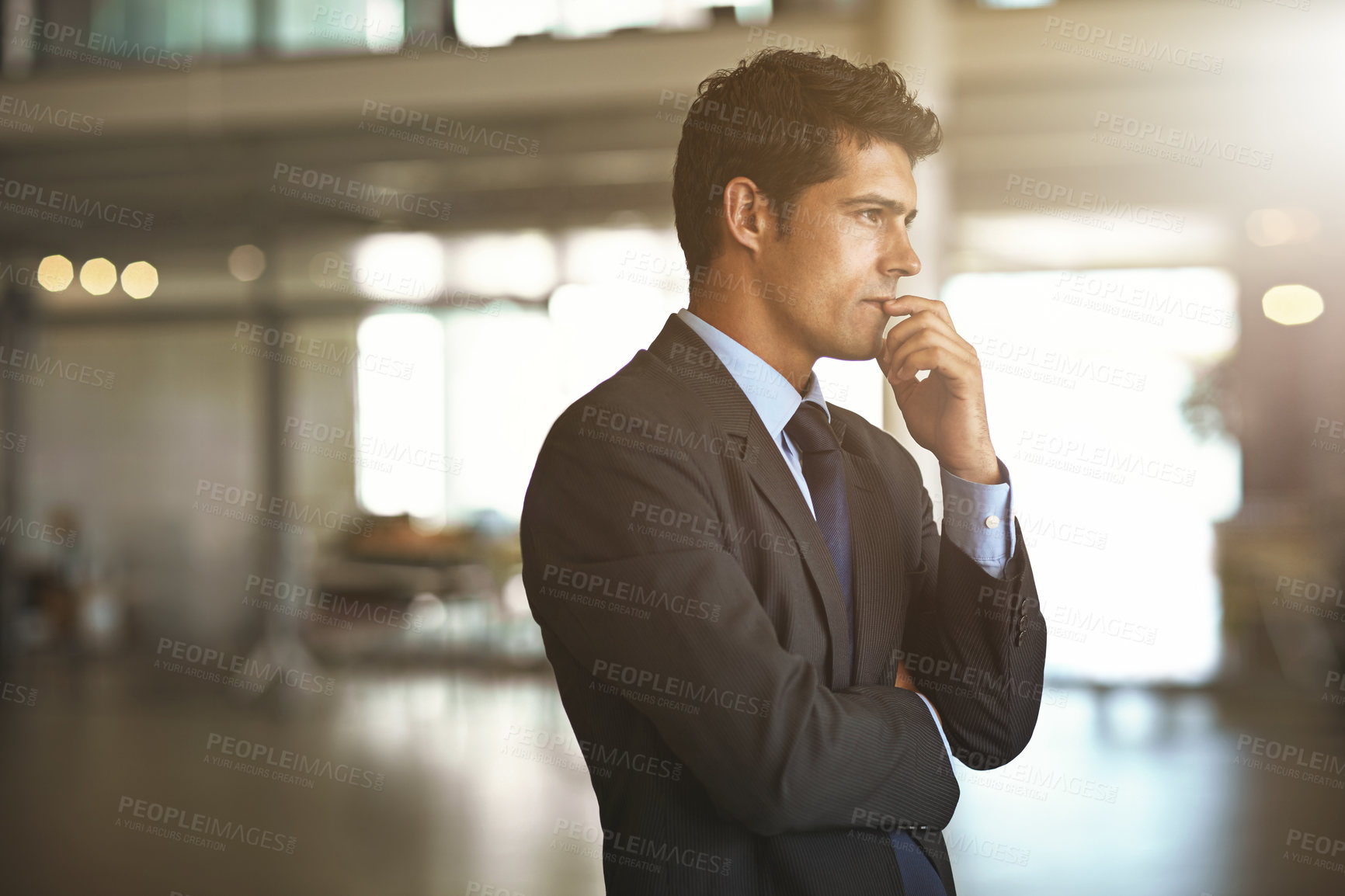 Buy stock photo Cropped shot of a businessman looking stressed in the office