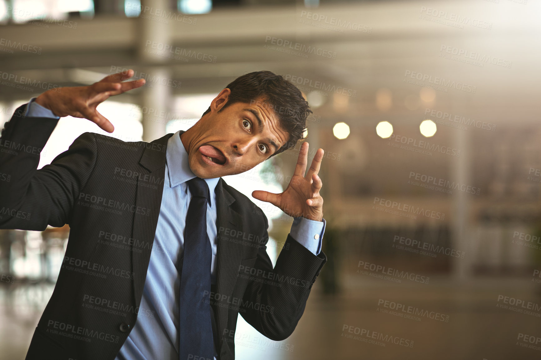 Buy stock photo Cropped portrait of a businessman gesturing crazily in the office