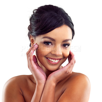 Buy stock photo Studio portrait of an attractive young woman with perfect skin
