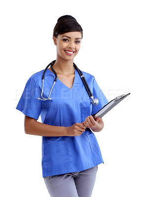 Buy stock photo Studio shot of a young medical professional isolated on white