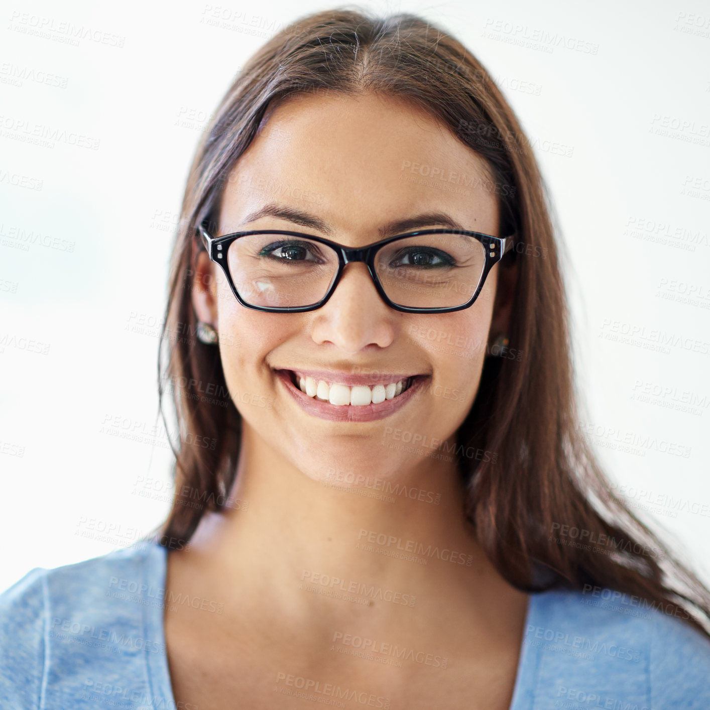 Buy stock photo Cropped portrait of a young businesswoman wearing glasses