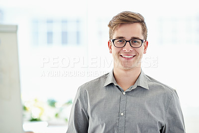 Buy stock photo Cropped portrait of a young male office worker