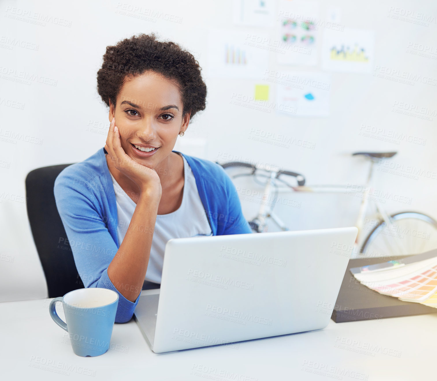 Buy stock photo Cropped portrait of a young architect working on her laptop