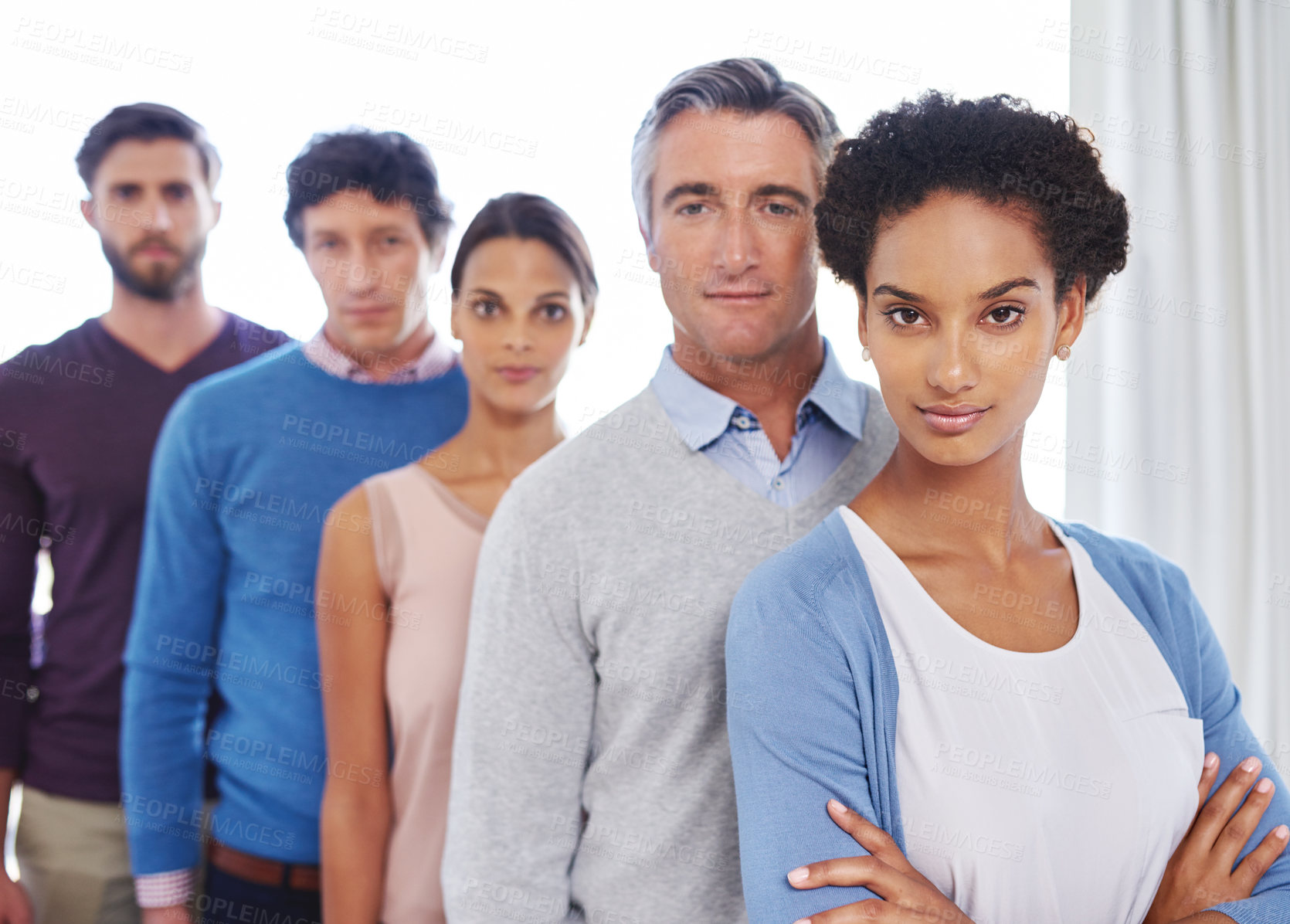 Buy stock photo Cropped portrait of a diverse business team