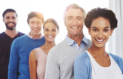 Buy stock photo Cropped portrait of a diverse business team