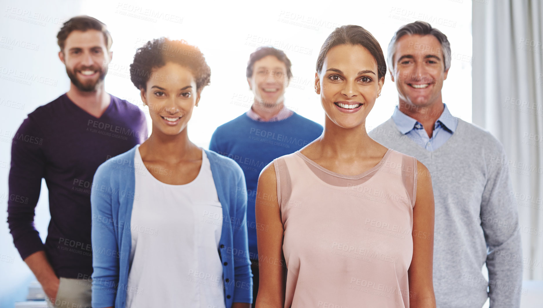 Buy stock photo Cropped portrait of a diverse business team