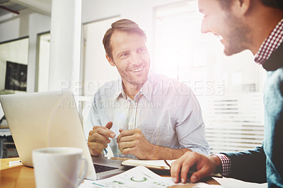 Buy stock photo Cropped shot of two businessmen in the office