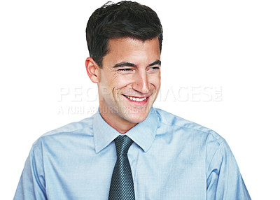 Buy stock photo Studio shot of a young businessman isolated on white