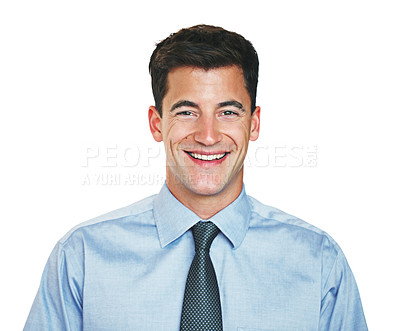 Buy stock photo Studio portrait of a young businessman isolated on white