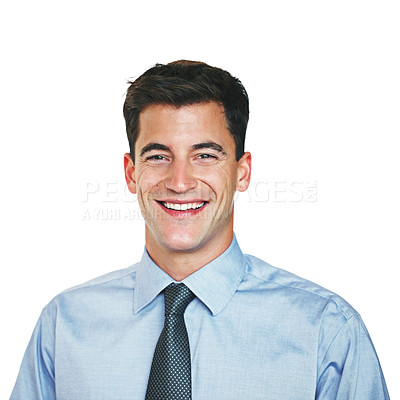 Buy stock photo Studio portrait of a young businessman isolated on white