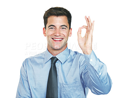 Buy stock photo Studio portrait of a young businessman gesturing 