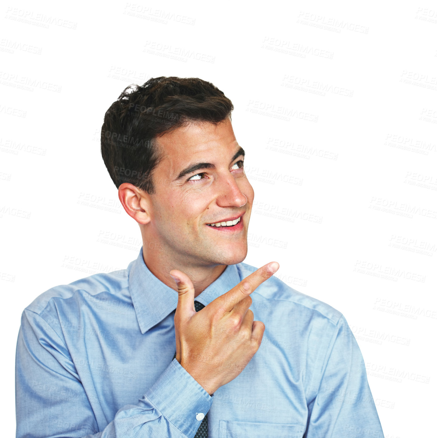 Buy stock photo Studio shot of a young businessman looking thoughtful against a white background