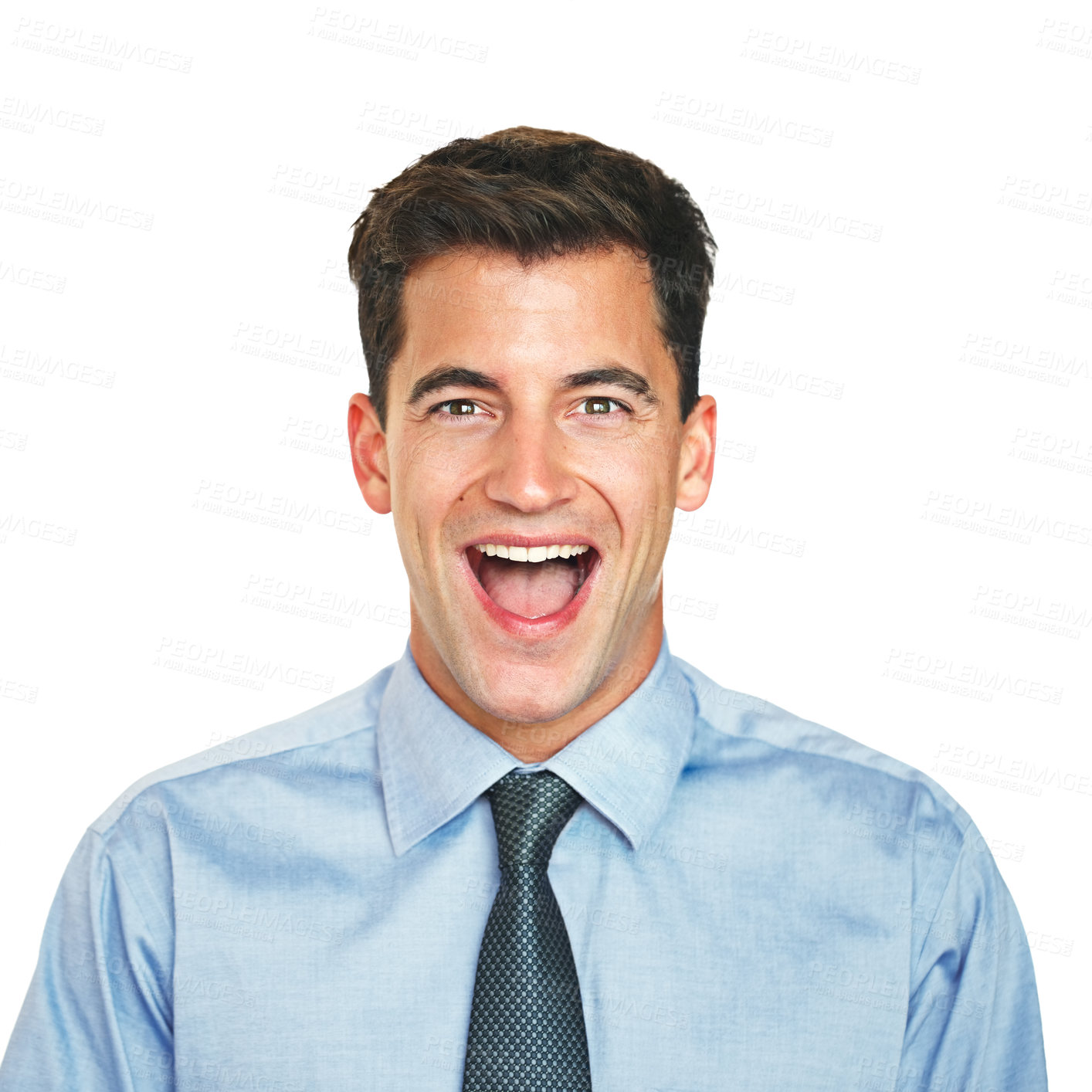 Buy stock photo Studio portrait of a young businessman looking surprised against a white background