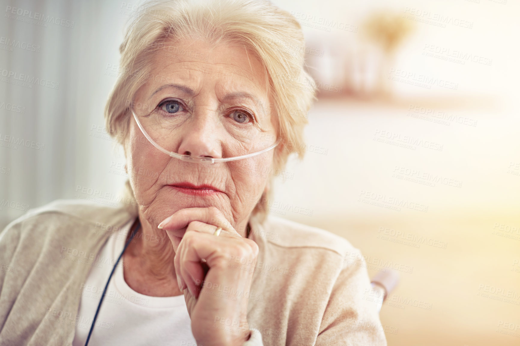 Buy stock photo Cropped portrait of a senior woman at home