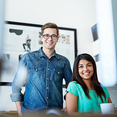 Buy stock photo Portrait of two designers in their office