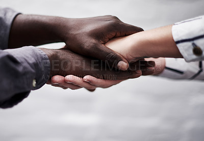 Buy stock photo Hands, diversity and global company business collaboration for international, networking and community. Hands, teamwork and support in business for deal, partnership and professional workforce. 