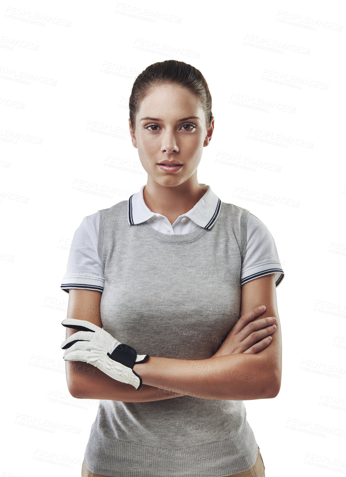 Buy stock photo Studio shot of a young golfer isolated on white