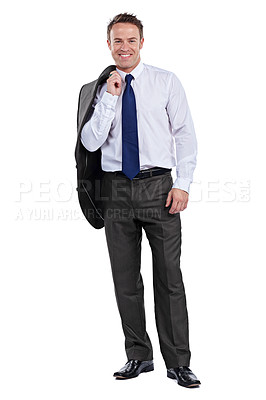 Buy stock photo Full length portrait of a businessman against a white background