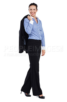 Buy stock photo Full length portrait of a businesswoman against a white background