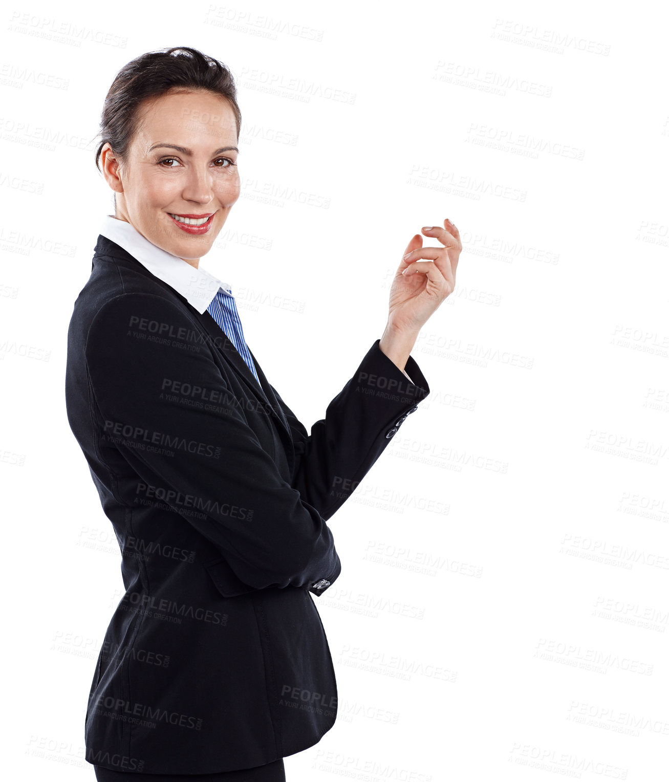 Buy stock photo Cropped portrait of a businesswoman against a white background