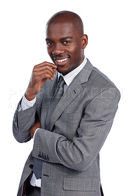 Buy stock photo Cropped portrait of a businessman against a white background