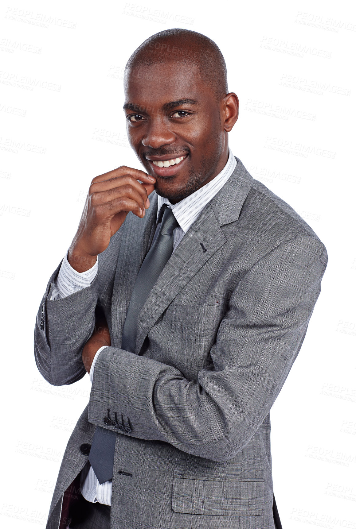 Buy stock photo Cropped portrait of a businessman against a white background