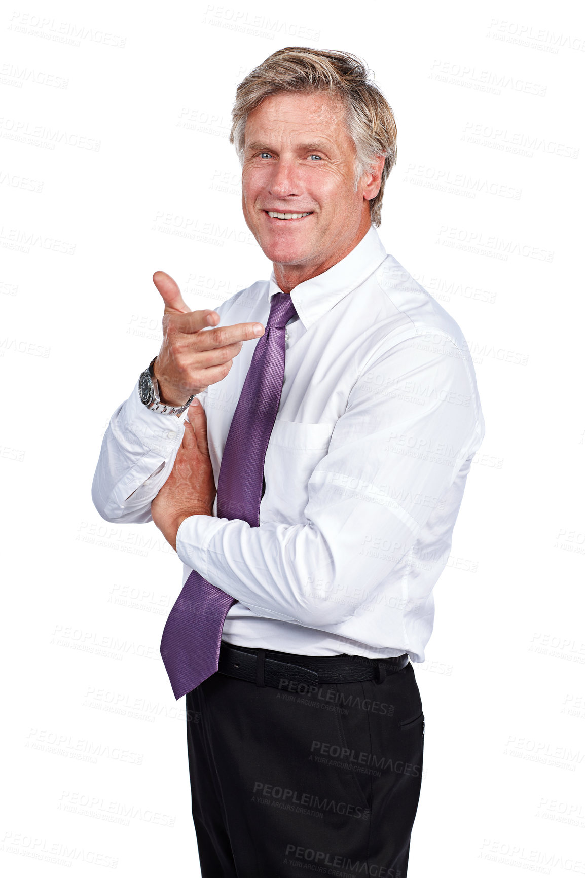 Buy stock photo Cropped portrait of a businessman against a white background