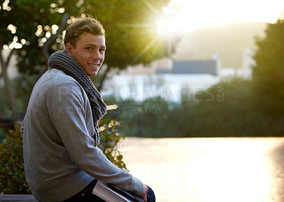Buy stock photo Cropped portrait of a young man on campus
