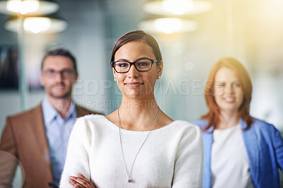Buy stock photo Portrait, people or business as team, leadership or confidence in staff diversity in Atlanta. Businesswoman, office worker or colleague in commitment together in professional, corporate or company