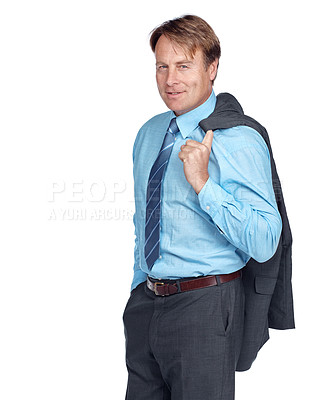 Buy stock photo Business man, senior in corporate portrait and success with leadership and ceo isolated on white background. Executive businessman, mindset with vision and manager with professional mockup and leader
