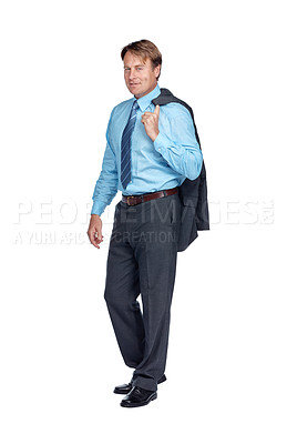 Buy stock photo Business man, portrait and success with leadership and corporate ceo isolated on white background. Senior executive businessman, mindset and vision, management with professional mockup and leader