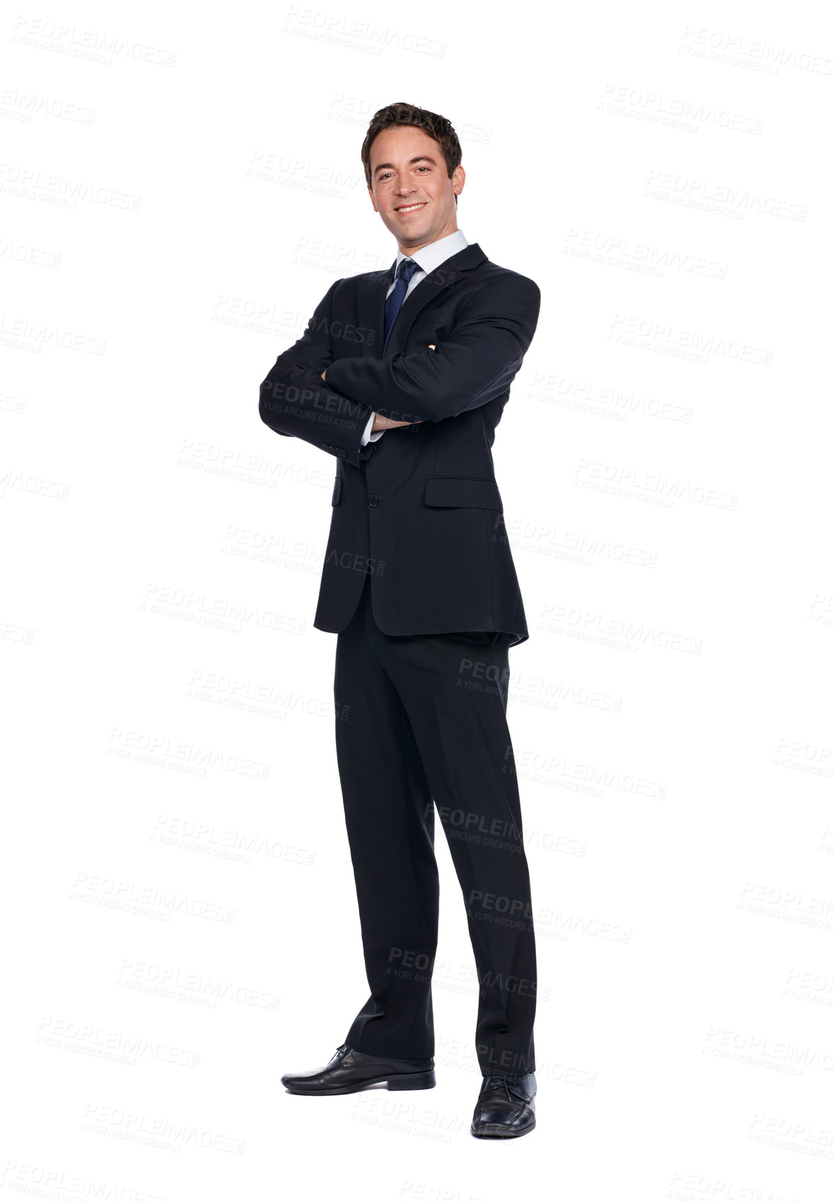 Buy stock photo Businessman, arms crossed and studio portrait for success, vision or happy by white background. Isolated corporate leader, man and smile in company, motivation or focus on success, goal or mission