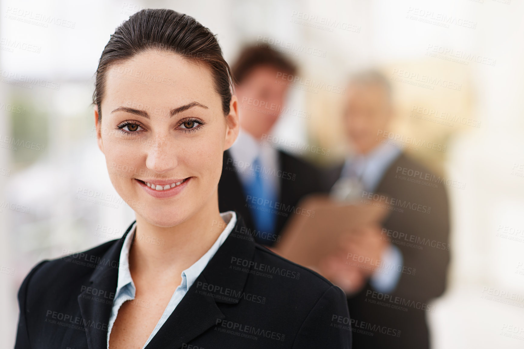 Buy stock photo Business woman, happy in portrait and leader at law firm,  pride and ambition with attorney in workplace. Corporate lawyer, career in justice and supervisor in professional headshot at office