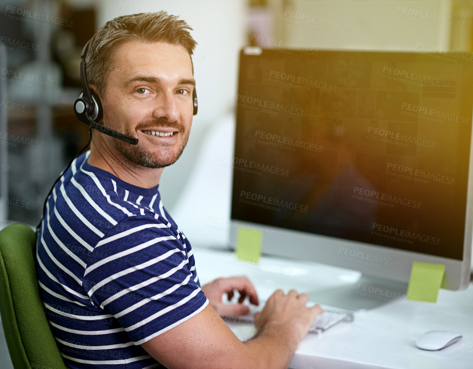 Buy stock photo Cropped portrait of a businessman wearing a headset