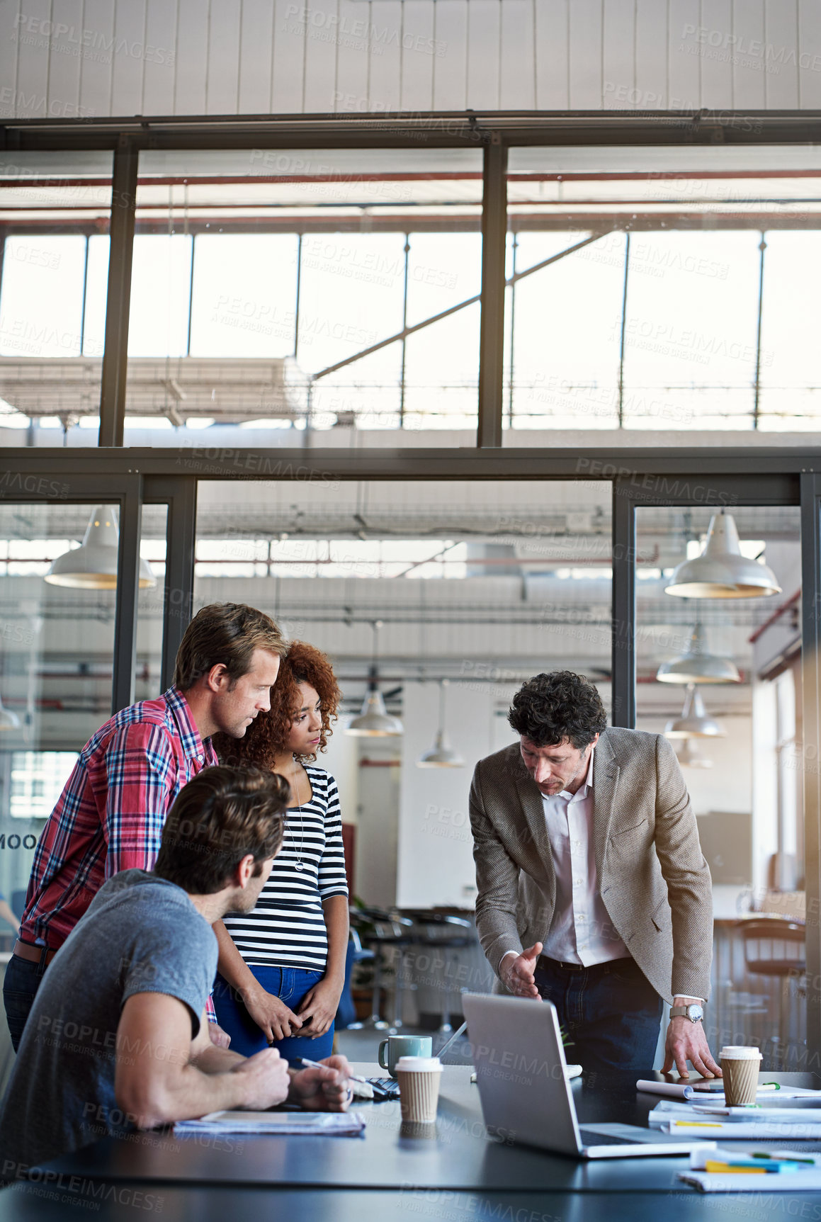 Buy stock photo Boardroom and people in meeting or working in the office, company teamwork or creative collaboration. Group, team and work on startup together or professional workers in conversation or talking