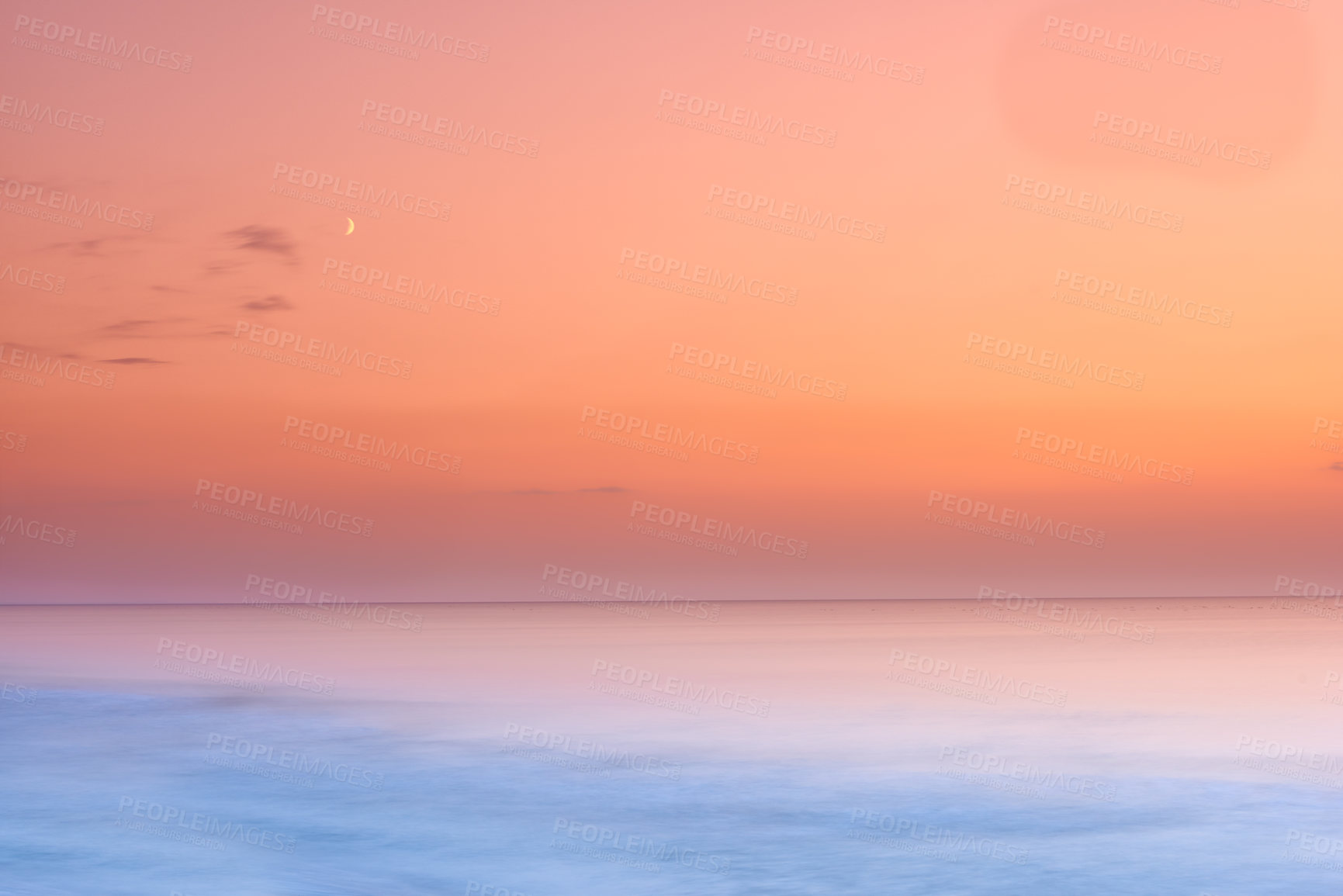 Buy stock photo Seascape and landscape of a golden sunset on the west coast of Jutland in Loekken, Denmark. Beautiful cloudscape on an empty beach at dusk. Clouds over the ocean and sea in the evening with copyspace