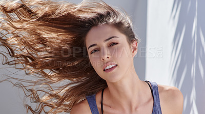 Buy stock photo Portrait of a beautiful woman posing outdoors