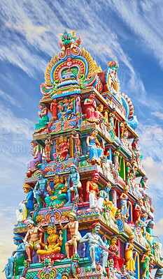 Buy stock photo Fragment of decorations of the Hindu temple Sri Mariamman in Singapore