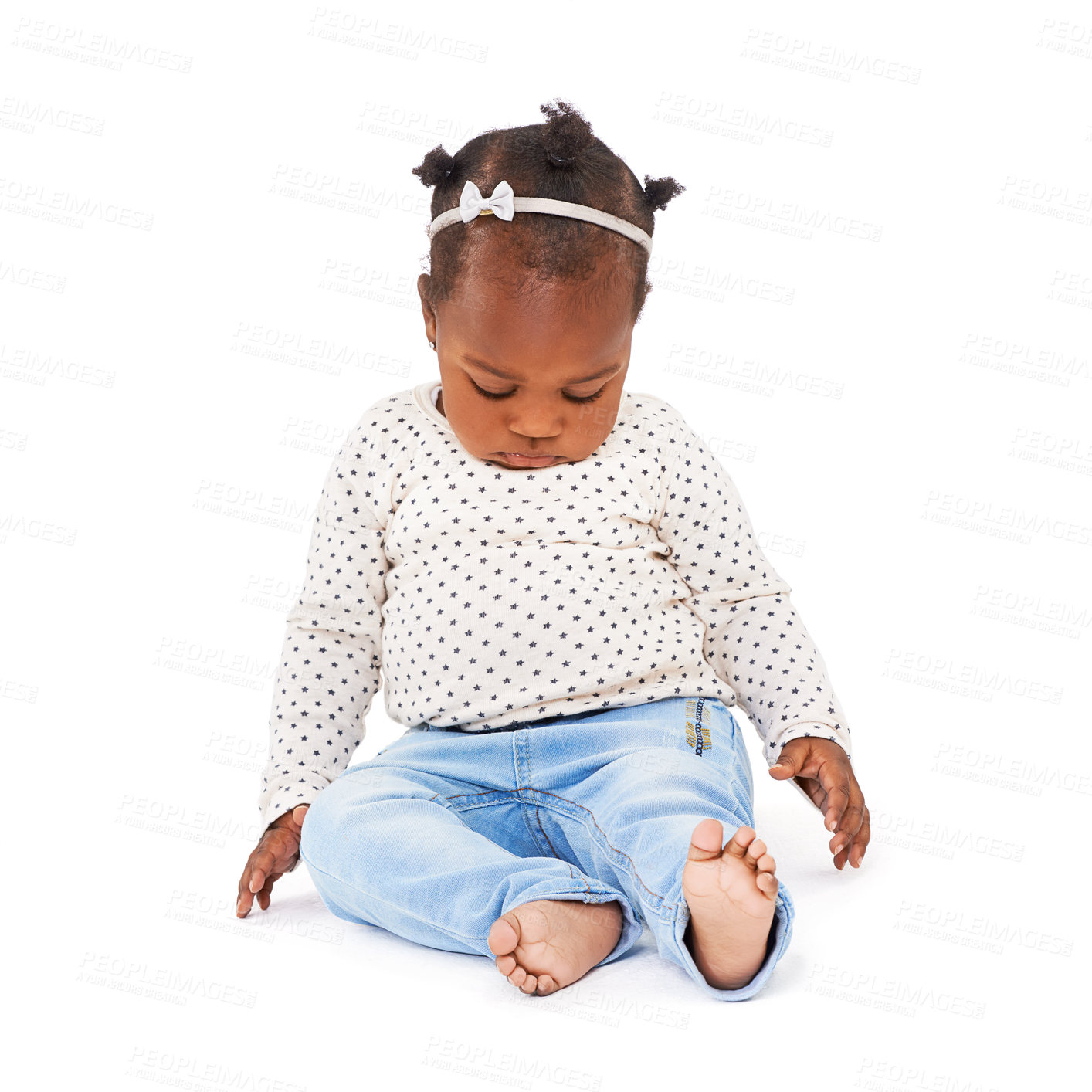 Buy stock photo Child, tired and sleeping or dreaming in studio from playing, learning and motor development in white background. Baby girl or infant, sitting and drowsy or sleepy for nap time, rest and peace