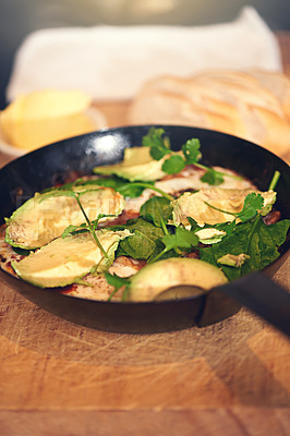 Buy stock photo Shot of a tasty dish served in a pan