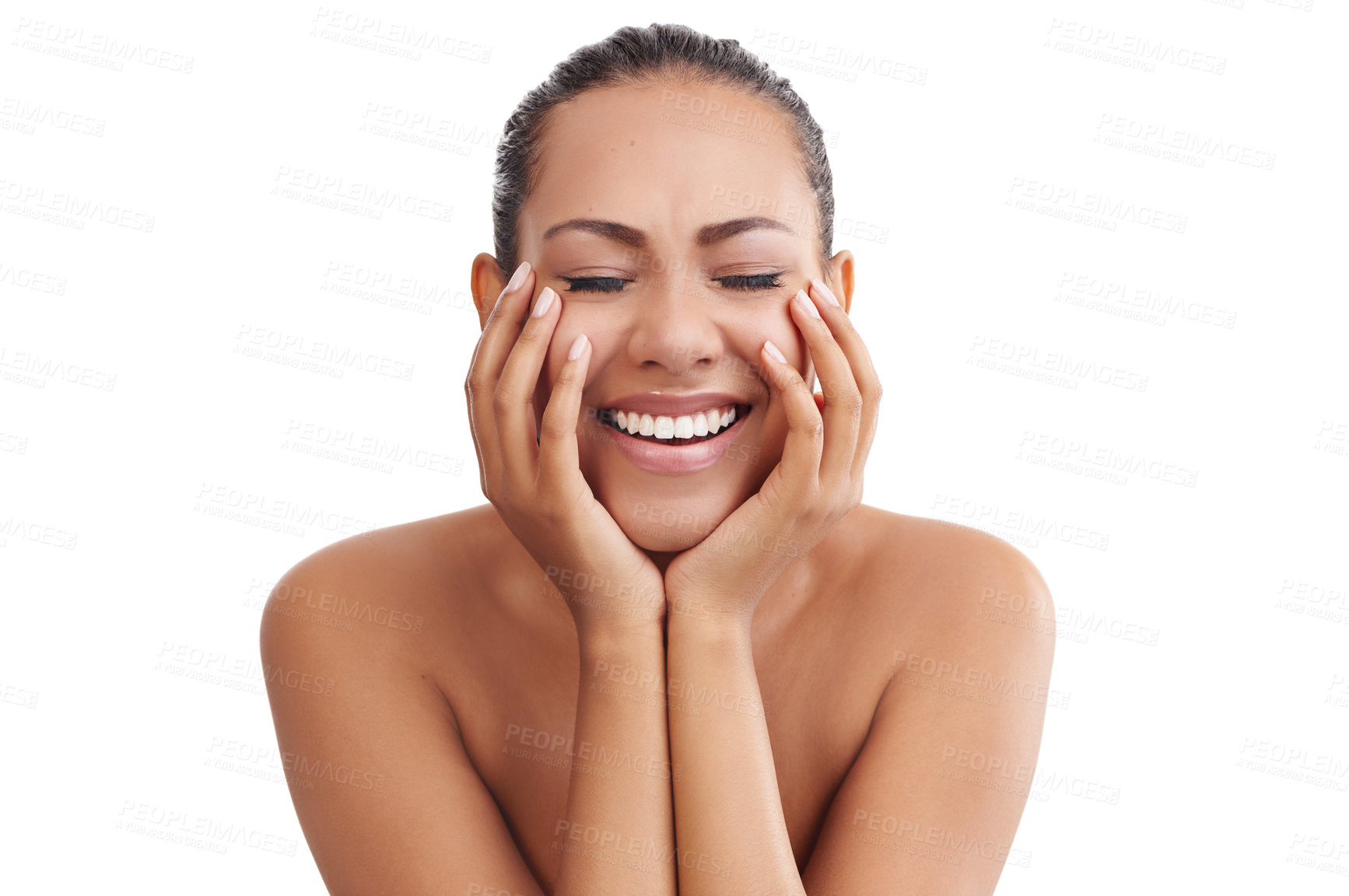 Buy stock photo Shot of a young woman with beautiful skin posing against a white background