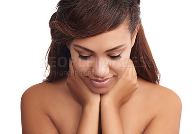 Buy stock photo Shot of a beautiful woman posing against a white background